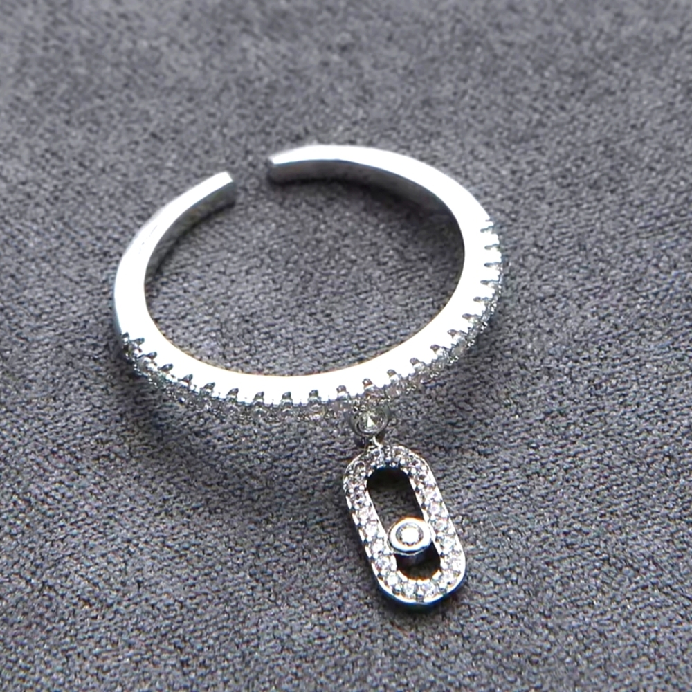 Gorgeous French Designer Sliding Diamond cz Bar Drop Ring